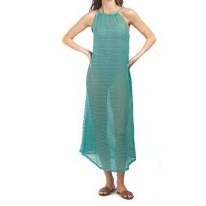 Haute Hippie Women's Aqua Crochet Open Weave Halter Maxi Swim Coverup Size S